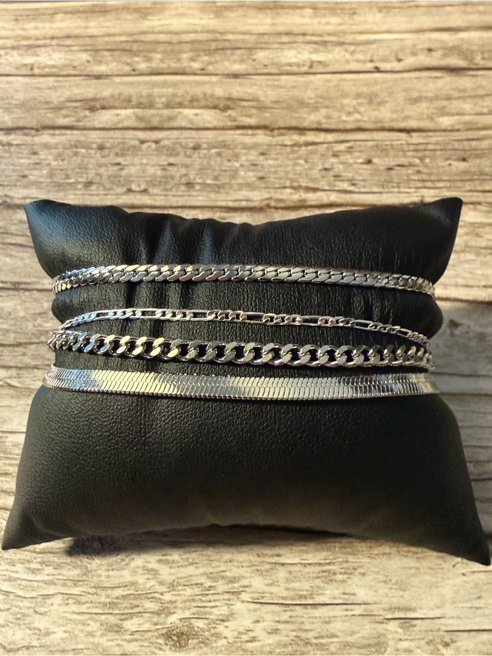 Bundle Set of 4 silver Dainty chain Bracelets Fígaro Minimalist Stainless Steel